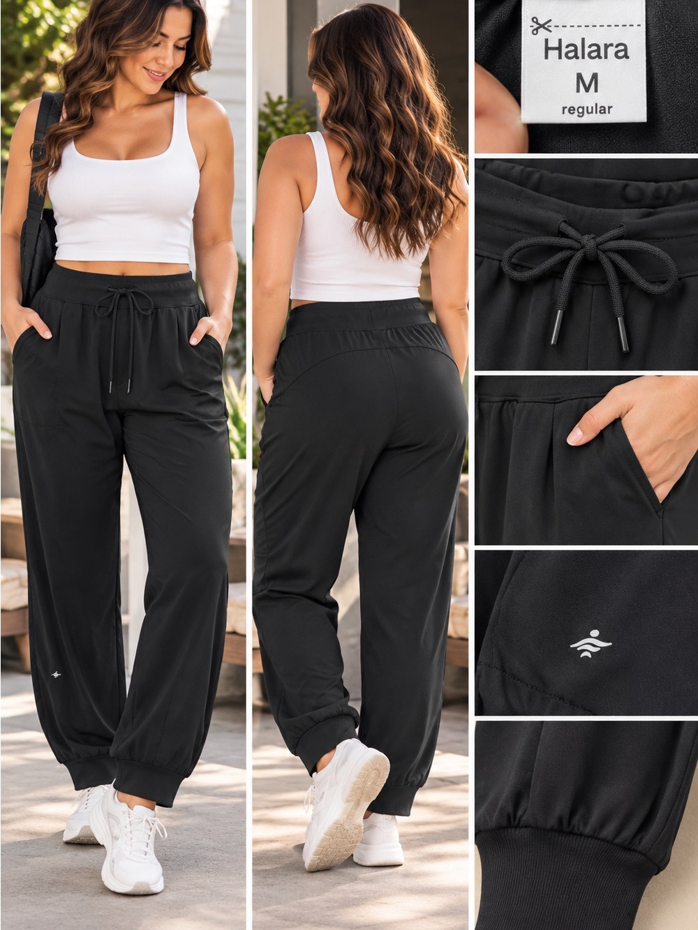 HALARA Black Drawstring High-Waist Joggers